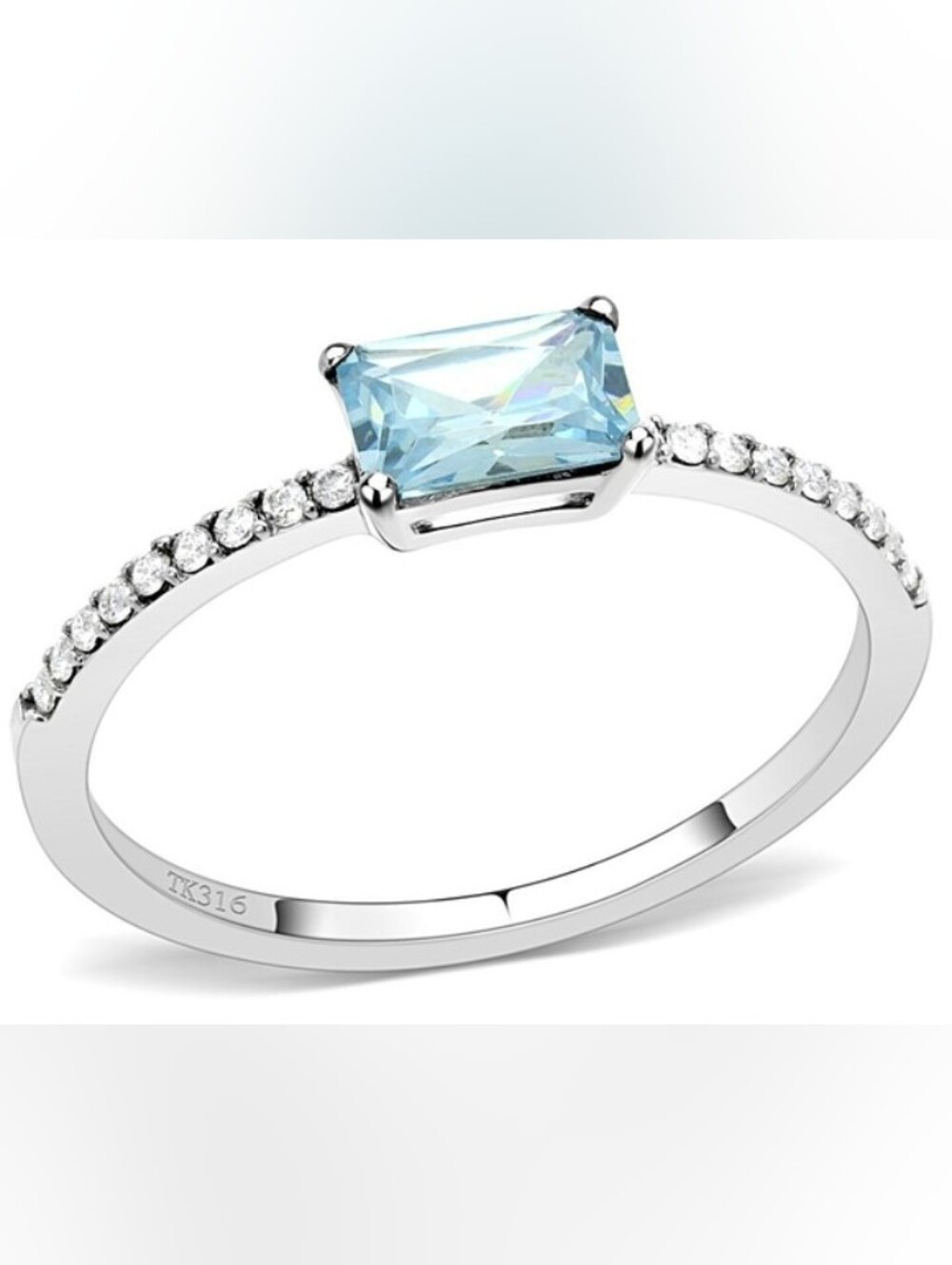 ICEETHON MAISON Swiss Blue CZ Stainless Steel Women's Wedding Ring Size 7